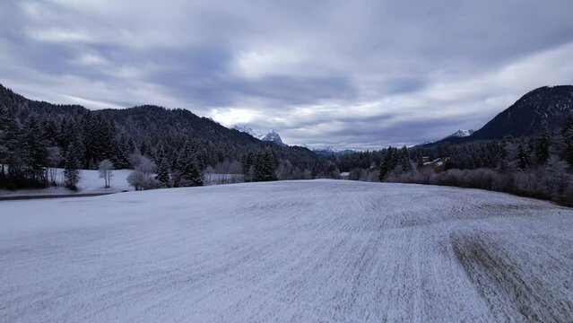 DRONE FOOTAGE: The Wetterstein mountains, is a mountain group in the Northern Limestone Alps within the Eastern Alps. It is a comparatively compact range along the border between Germany and Austria.