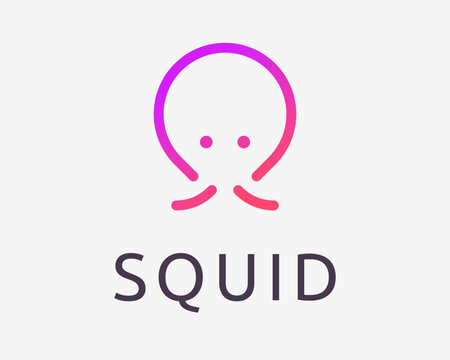 Squid Octopus Tentacle Ocean Sea Food Calamari Invertebrate Line Linear Simple Vector Logo Design