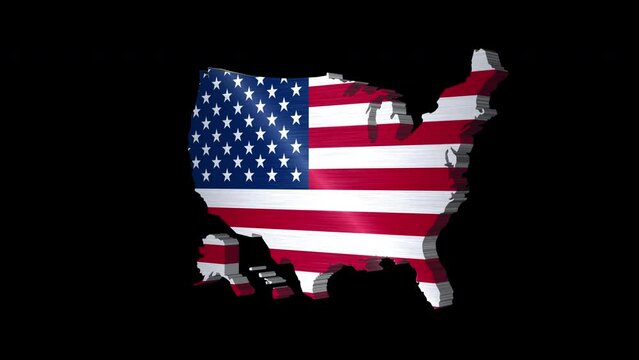 3d animation of the United States of America map rotating,isolated by the alpha channel(transparent background).Usa background.United States concept.American flag.Travel Usa