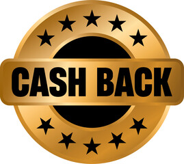 Cash back gold vector emblem, Cash back label stamp