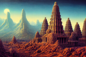 Hindu Temple on Mars - obrazy, fototapety, plakaty
