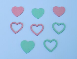 Valentines Day colorful paper hearts border over white