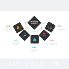Flat vector  timeline infographic template with 5 level or steps or options.