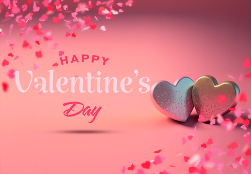 Two Pink Hearts with Text Effect Mockup for Valentine&rsquo;s Day 4