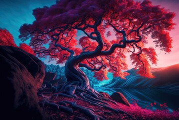illustration of beautiful Japanese maple tree with nature background