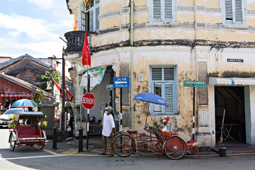 Obraz premium Historical part of George town, traditional colonial architecture in George town, Penang, Malaysia