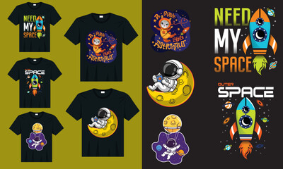 Outer space shirt design bundle for Kids, Cute astronaut flying in space, space typography with rocket illustration t-shirt design
