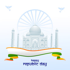 Beautiful illustration of taj mahal Indian monument with tricolor flag. Happy Republic day and Independence Day.