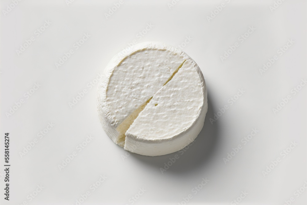 Poster a piece of cheese with a bite taken out of it sitting on a white surface with a light reflection on 