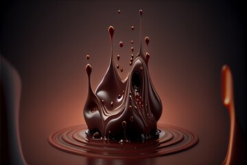Dark sweet chocolate liquid flow with drops. Generative AI