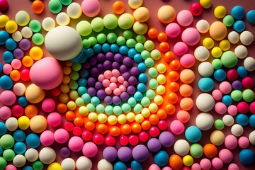 Fototapeta na wymiar Multicolored candy forming a rainbow colored background. Generative AI