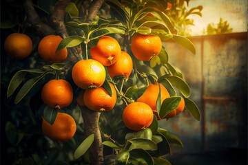 Orange tree. ripe tangerines growing on a tree. Generative AI