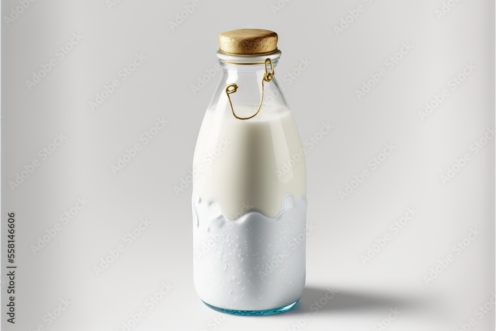 Aufkleber a bottle of milk with a gold cap on a white background with a shadow of a bottle of milk on the bott