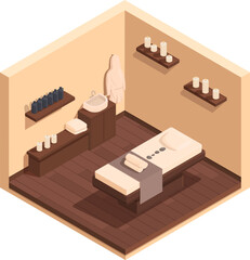 isometric equipped massage room, vector illustration