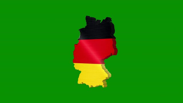 3D animation of Germany map rotating, isolated by alpha channel (transparent background).Germany concept.German flag.Travel to Germany