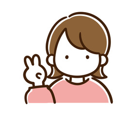 指で2を表すシンプルな女性の上半身イラスト