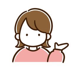 右側を示して案内するシンプルでおしゃれな女性の上半身イラスト