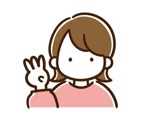 指で3を表すシンプルな女性の上半身イラスト