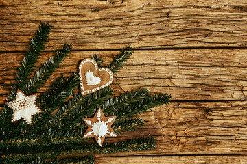 Wooden rustic background with a Christmas decoration