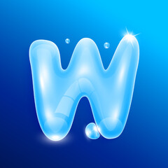 Water alphabet letter W. Font type uppercase letters isolated on blue background. Used for graphic design work. 3D Vector EPS10 illustration.