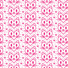 Seamless pattern with cats and hearts