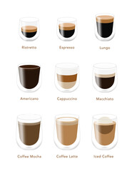 set of coffee drinks isolated transparent background