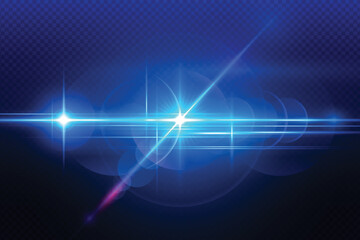 Blue transparent light lens flares streaks