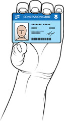 Hand holding up a concession card with a photograph.