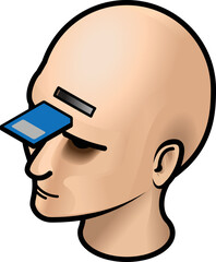 Woman's head with a memory expansion slot and an SD card.