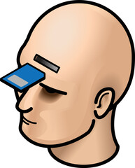 Man's head with a memory expansion slot and an SD card.
