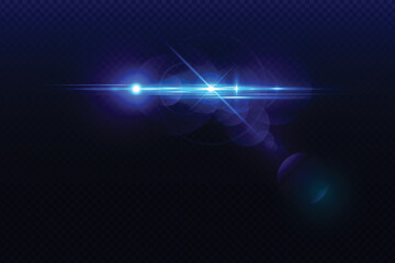 Blue transparent light lens flares streaks