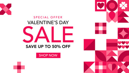 Valentines day sale background with Heart Shaped Geometric. Vector illustration,banners,Wallpaper,flyers, invitation, posters, brochure, voucher discount.