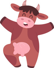 Happy cow dancing flat icon Funny domestic animal