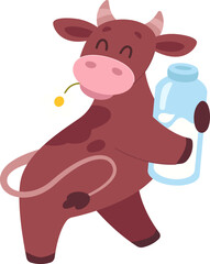 Happy cow with milk flat icon Funny domestic animal