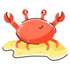Sea creature, doodle flat icon of crab 