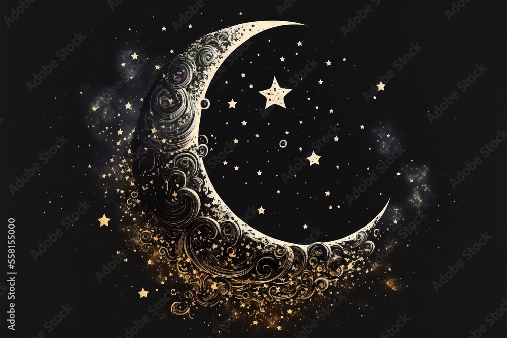 Aufkleber a crescent moon with stars in the night sky with stars in the sky and a crescent in the middle of th