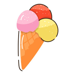 Frozen dessert, doodle flat icon of ice cone  