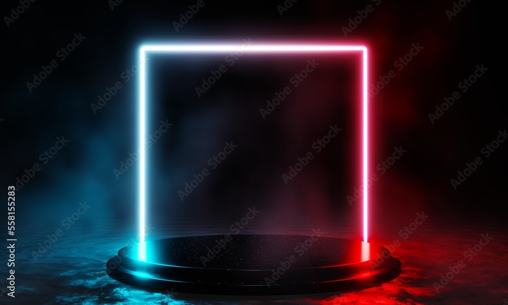 Poster futuristic podium with gradient neon light on 3d rendering for product display