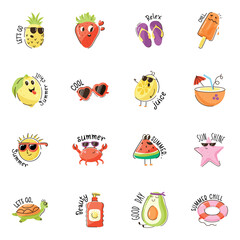 Set of Summer Elements and Food Flat Stickers 

