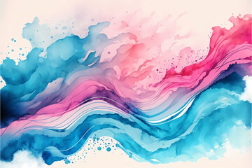 Fototapeta na wymiar An abstract watercolor background featuring waves of blue and pink, with a visible paint watercolor texture, illustration digital generative ai design art style