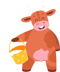 Happy cow with milk flat icon Funny domestic animal