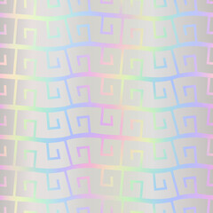 Holographic seamless pattern. Iridescent background. Repeated rainbow patern. Hologram geometric printing. Repeating holograph foil printed. Repeat neon texture for design prints. Vector illustration