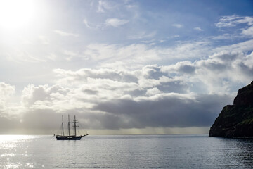 Ship out at sea early morning	
