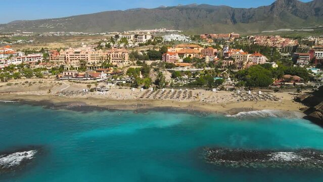 Aerial panorama of Playa del Duque , Tenerife, Canary islands, Spain.