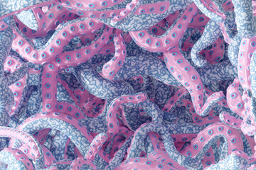 3d background visualisation octopus tentacles in pink blue color