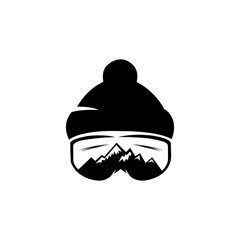 ski or winter sports logo, badge, emblem, design element. Vector illustration. Monochrome Graphic Art.