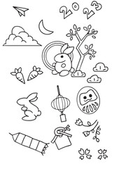 hand drawn illustration rabbit new year black white 