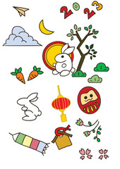 hand drawn illustration rabbit new year colour