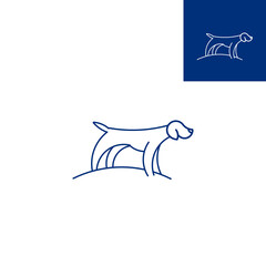 Dog Vector Logo Illustration. Dog line art with a spot on the body.