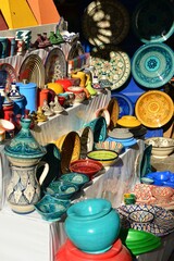 Essaouira,Morocco,Africa, pottery on sale in the Medina Souk.